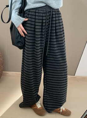 话里时尚亲肤条纹糯米裤2025秋季新款韩版宽松显瘦休闲直筒长裤女
