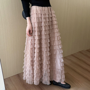 话里设计感波点蛋糕裙2026春季新款韩版高腰显瘦气质甜美长款半裙