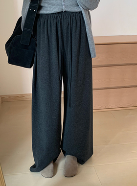 话里休闲常规腰复合羊绒裤2025秋季新款韩版百搭显瘦气质直筒长裤