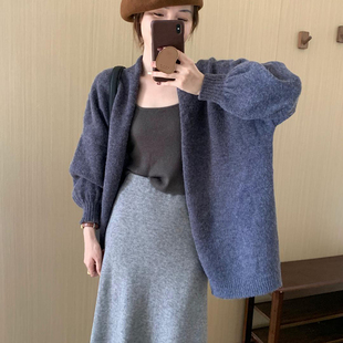 慵懒风高级感羊绒加厚外搭2024秋季 宽松显瘦针织上衣女潮 新款 女装