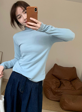 小清新气质羊绒打底衫2025秋季新款女装韩版圆领修身显瘦内搭上衣