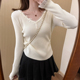 2026冬季 话里淑女风修身 蝴蝶结打底衫 百搭V领显瘦气质上衣内搭女