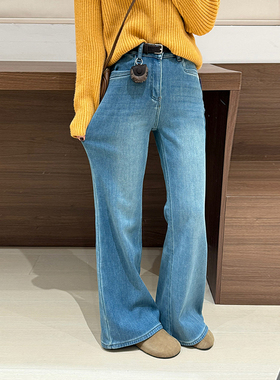 话里设计感挂件紧身牛仔裤2025冬季新款韩版休闲减龄气质直筒长裤