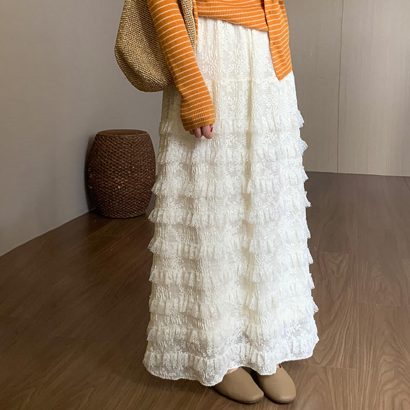 话里高腰甜美蕾丝半身裙2026夏季新款法式温柔气质显瘦减龄长裙女