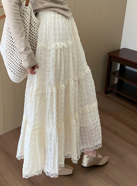 话里钩花层层蛋糕半裙2025夏季新款百搭高腰显瘦掐腰半身裙伞裙女