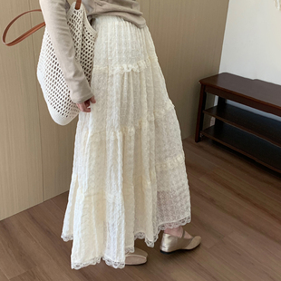 话里钩花层层蛋糕半裙2025夏季 百搭高腰显瘦掐腰半身裙伞裙女 新款