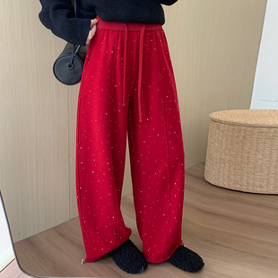 话里经典款时尚碎钻裤2026春季新款韩版宽松显瘦百搭休闲卫裤长裤