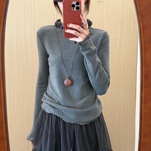 话里设计感不规则花边打底衫2026冬季新款韩版休闲显瘦内搭上衣女