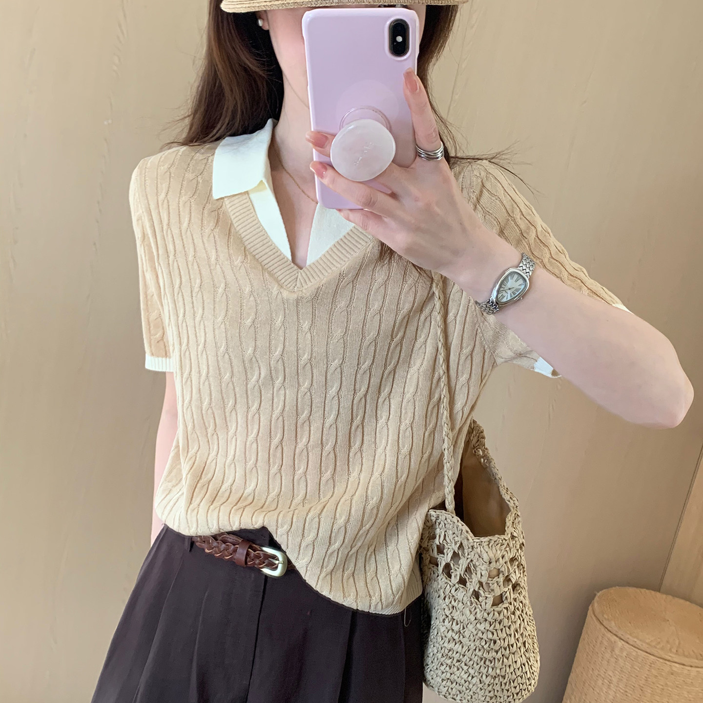 话里简约风短款Polo领短袖2026夏季新款韩版甜美休闲显瘦上衣T恤
