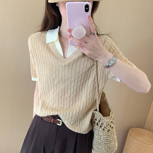 话里简约风短款Polo领短袖