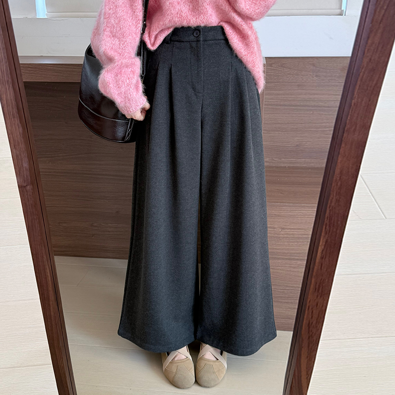 话里高级感呢料松紧腰直筒裤2025秋季新款韩版宽松显瘦百搭长裤女