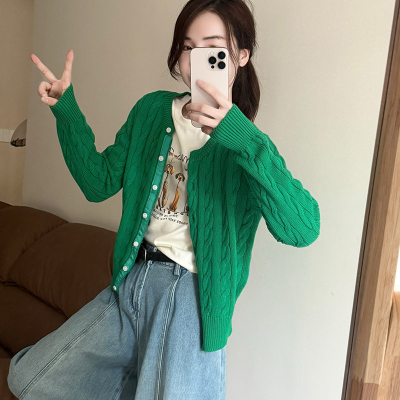 话里经典款早春麻花开衫2026新款韩版休闲显瘦宽松上衣针织衫女