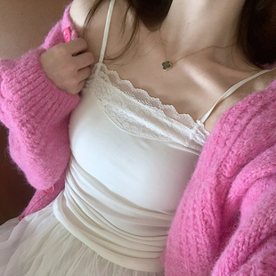 话里甜美可爱纯白背心透气2026春季 温柔气质精致花边内搭上衣 新款