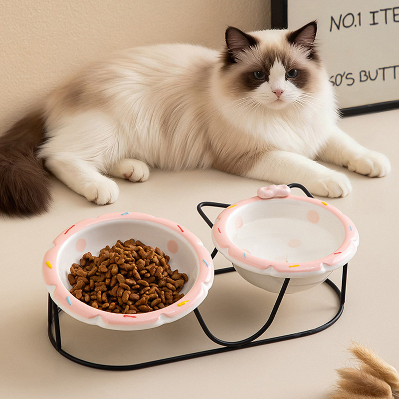 温柔甜美风宠物双碗 小猫狗喝水喂食陶瓷碗套装 饭碗配铁支架底座,宠物/宠物食品及用品,猫狗碗/慢食碗,淘宝优惠券,粉丝福利购,淘宝优惠卷