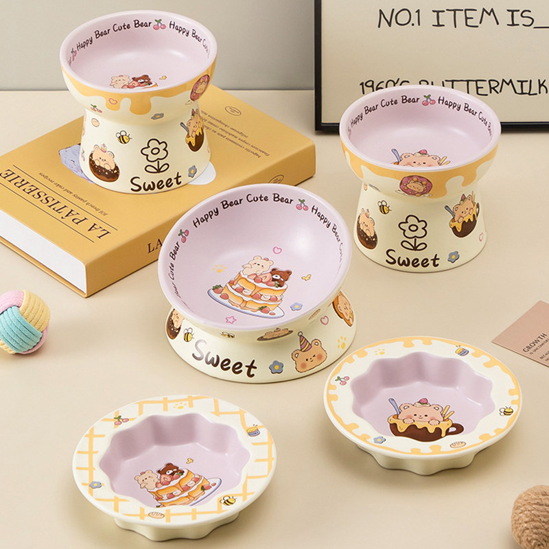 卡通蛋糕熊陶瓷猫狗盘 高颜值高脚宠物餐具 紫色大容量慢食碗套装,宠物/宠物食品及用品,猫狗碗/慢食碗,淘宝优惠券,粉丝福利购,淘宝优惠卷