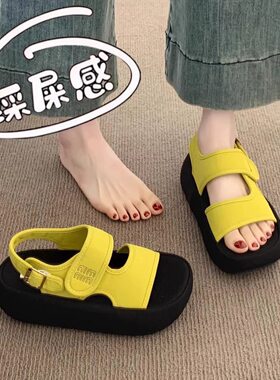 韩版欧货魔术贴帆布露趾