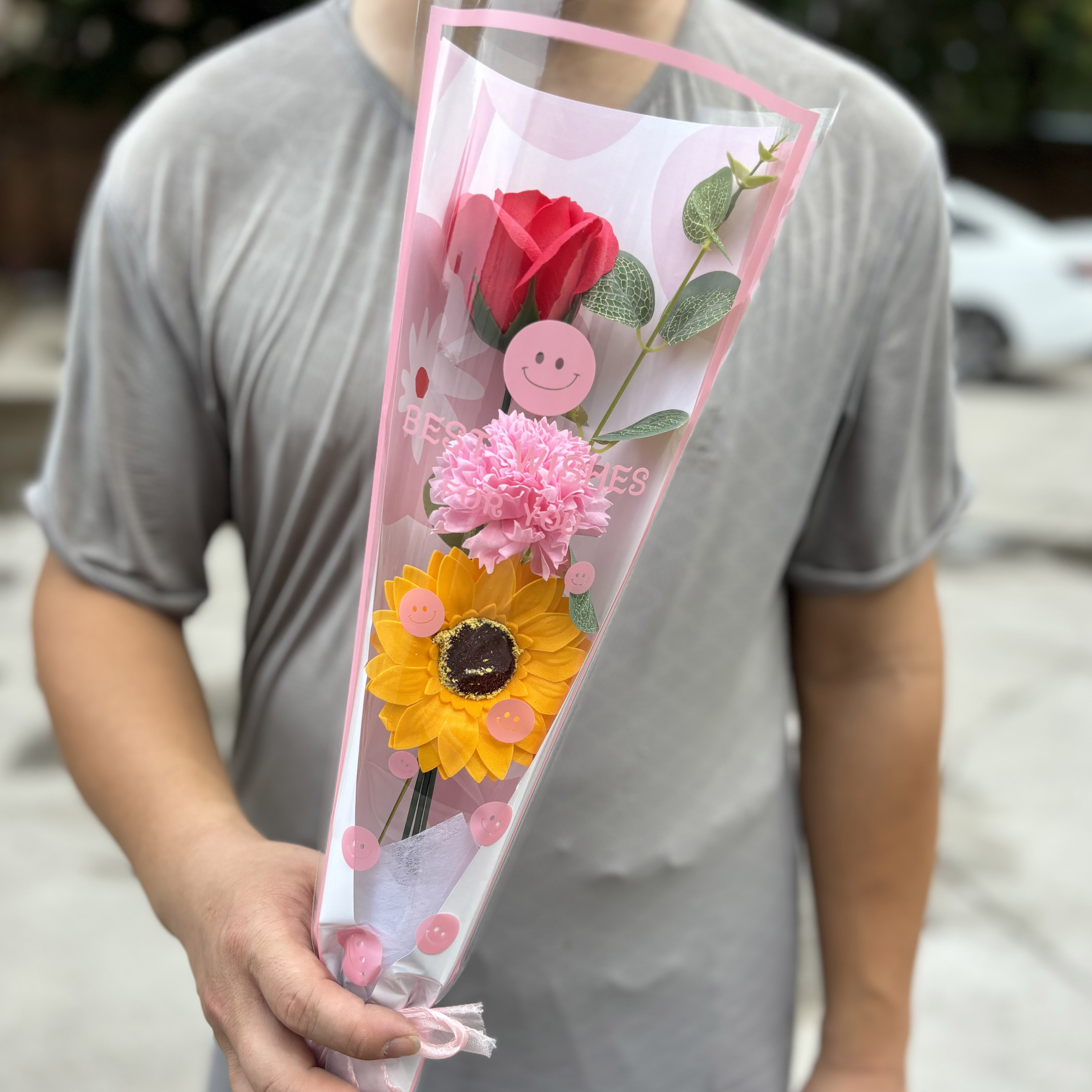 肥皂花单只玫瑰仿真花批发情人节活动送客户香皂花花束永生花礼物