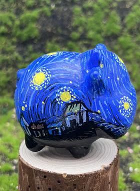 梵高星空手绘工艺潮品手作小牛饰品檀木国风纯手工绘画孤品潮品