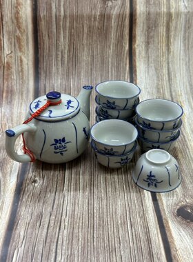 青瓷茶具茶壶手绘陶瓷粤佰复古