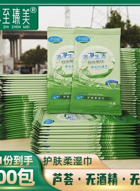 100片芦荟湿巾纸 一次性便携柔湿巾消毒清洁独立单片小袋包装旅行