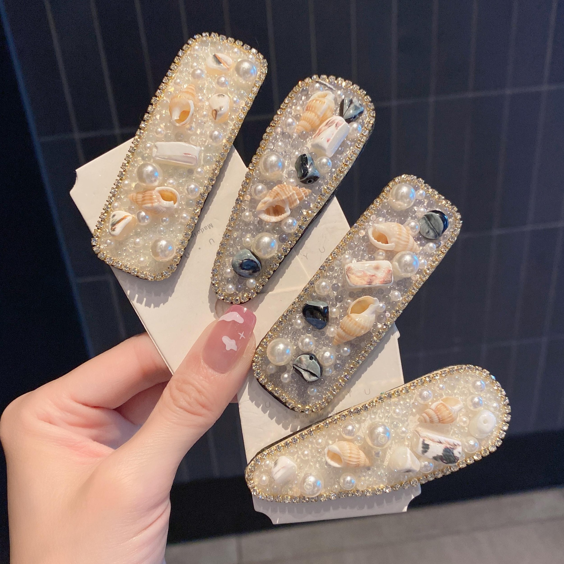 甜美珠珠发夹法式复古发卡少女边夹后脑勺碎发卡网红对夹BB夹