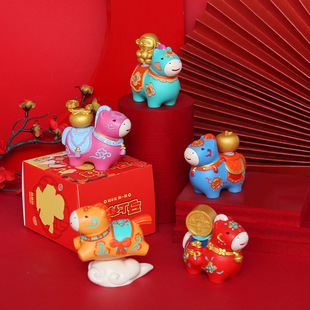 2026马年招财盲盒马年吉祥物礼盒套装 车载小摆件公司年会礼品logo