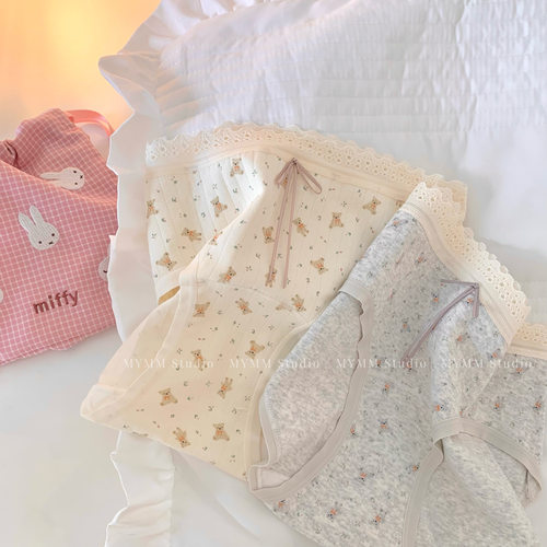 5/28 20:00 小熊QQ糖 纯棉少女可爱卡通舒适透气丝带小熊中腰内裤