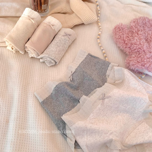 A类纯棉简约纯色亲肤少女中腰内裤 芋头奶油