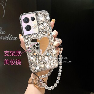 创意A58X水钻保护 A2闪钻A78闪Reno9全包防摔A1pro个性 适用oppoReno8手机壳14新款 13满钻A3pro美妆镜K12女款