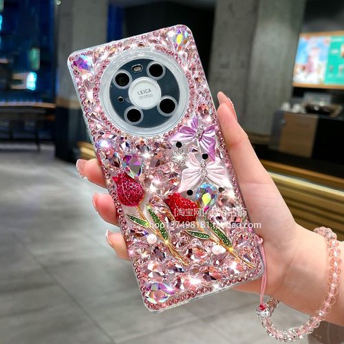 华为mate40手机壳X70满钻玫瑰花