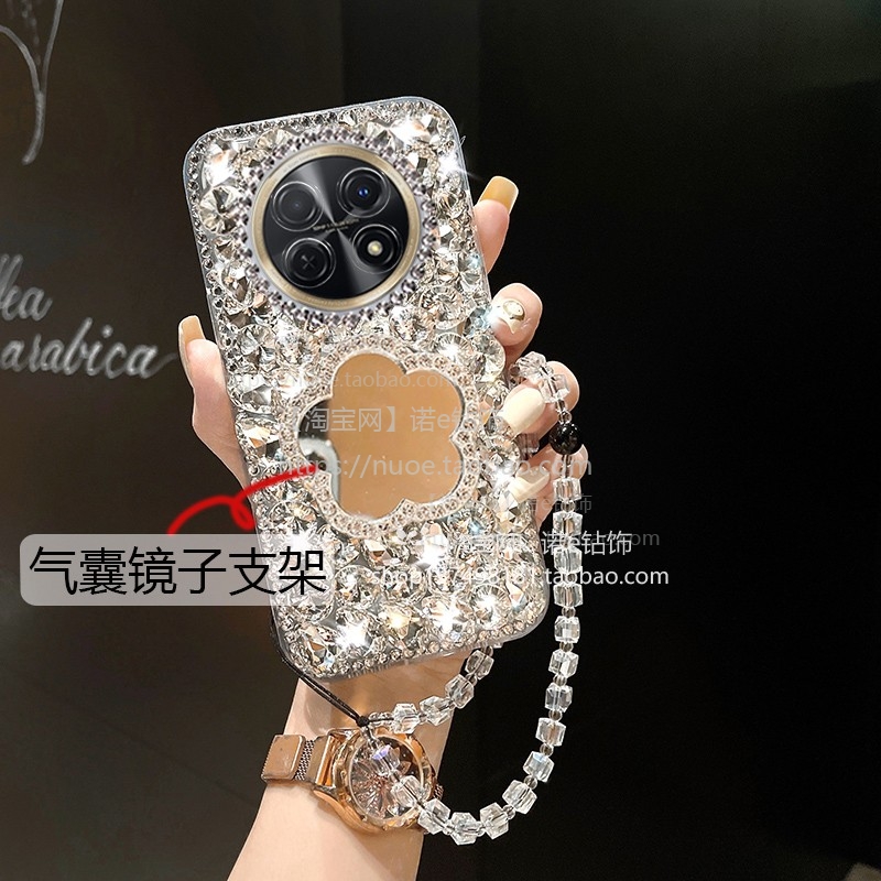 适用于华为畅享60X手机壳荣耀x50华为Magic5奢华满钻mate60创意mate50pro气囊镜子支架RS保时捷设计全包防摔
