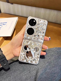 适用华为pocket s手机壳折叠p50pocket保护壳P50奢华P60水钻全包防摔个性可爱卡通镜子镶钻手机壳