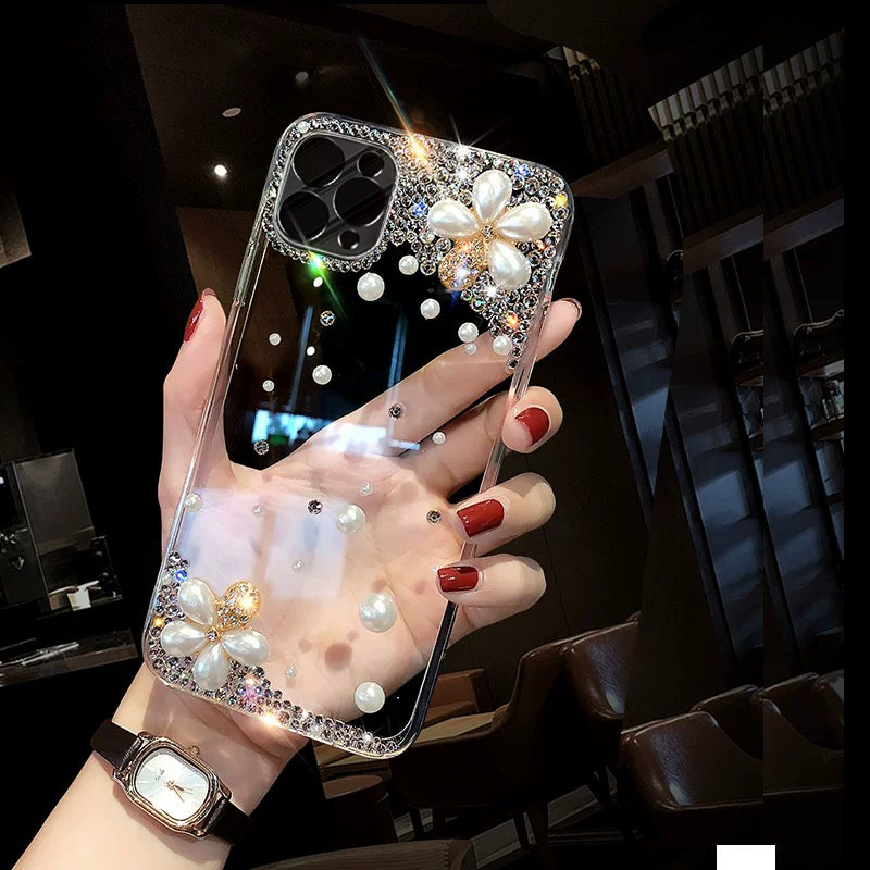 适用于苹果14手机壳iphone13promax透明12软胶13奢华镶钻14promax女款网红xs水钻防摔全包软硅胶珍珠11proma