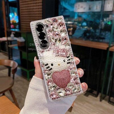 三星zfold6手机壳ZFold5镶钻猫咪