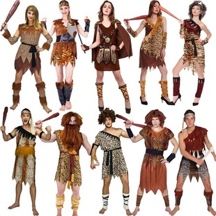 万圣节成人男女款原始山洞人野人服舞台装派对衣服狂欢节演出服装