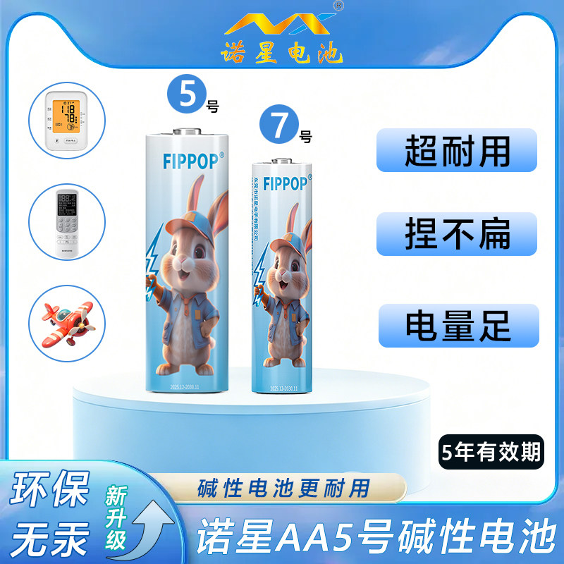 FIPPOP五号七号碱性电池智能锁遥控器麦克风通用5号7号电池大容量