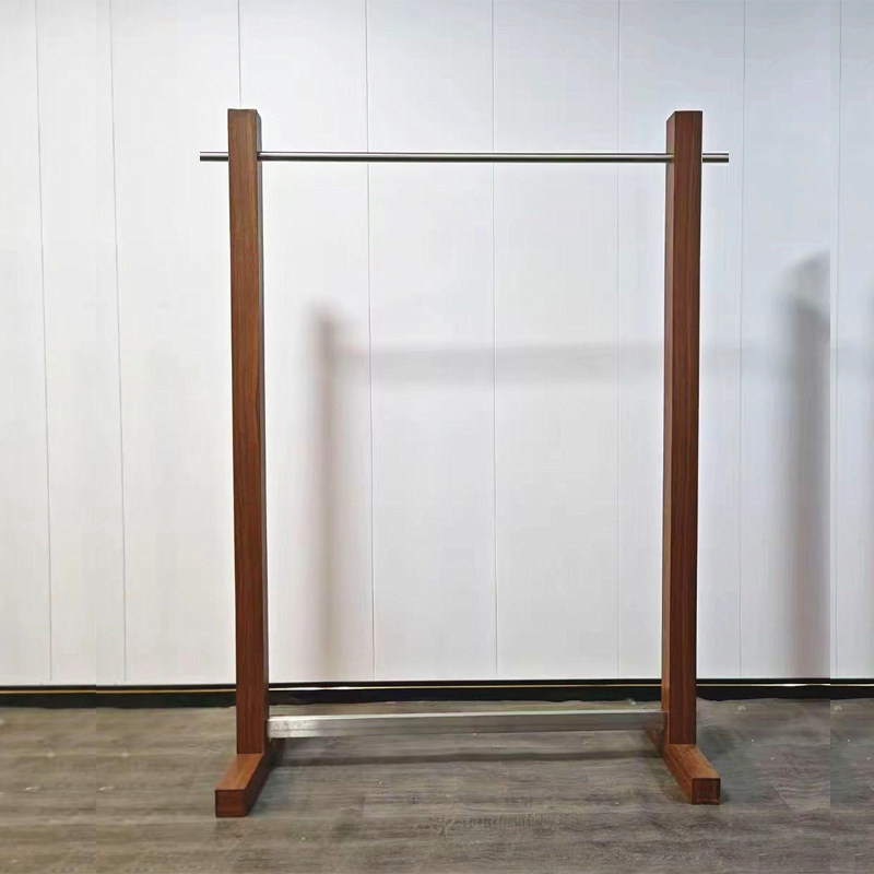 服装店展示架原木高级中古不锈钢胡桃木色女装货架中岛木质落地架