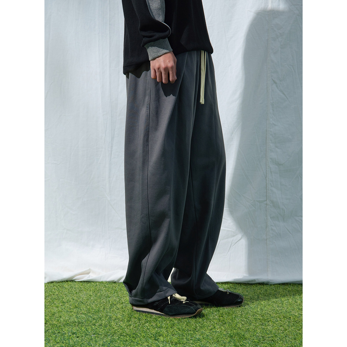 拼接剪裁松紧腰百搭简约裤子男