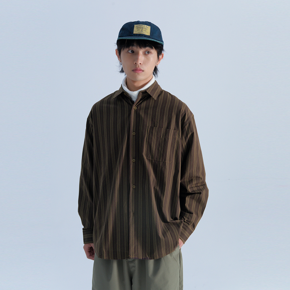 秋冬舒适简约基本款全棉条纹衬衫