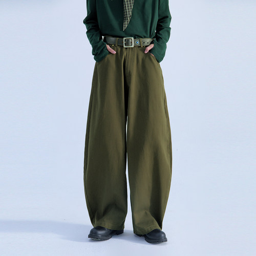小众绿色工装风BF阔腿裤男长裤