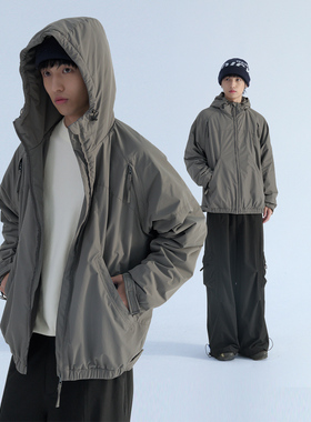 Mentmate 秋冬户外休闲连帽加绒冲锋衣外套男 工装灰色棉衣夹克BF