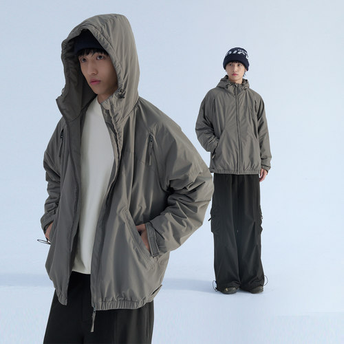 街头秋冬保暖纯色加绒外套夹克男