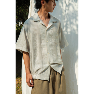 衬衫 Mentmate 收腰短袖 日系天丝复古提花古巴领衬衣夏男女款 25SS