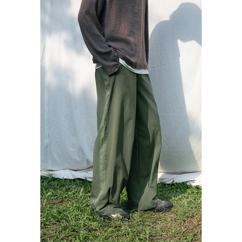 暗条纹肌理登山布宽松直筒裤子男