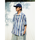 衬衫 Mentmate 外套夏 水墨扎染竖条纹拉链衬衣男 短袖 25SS 新中式
