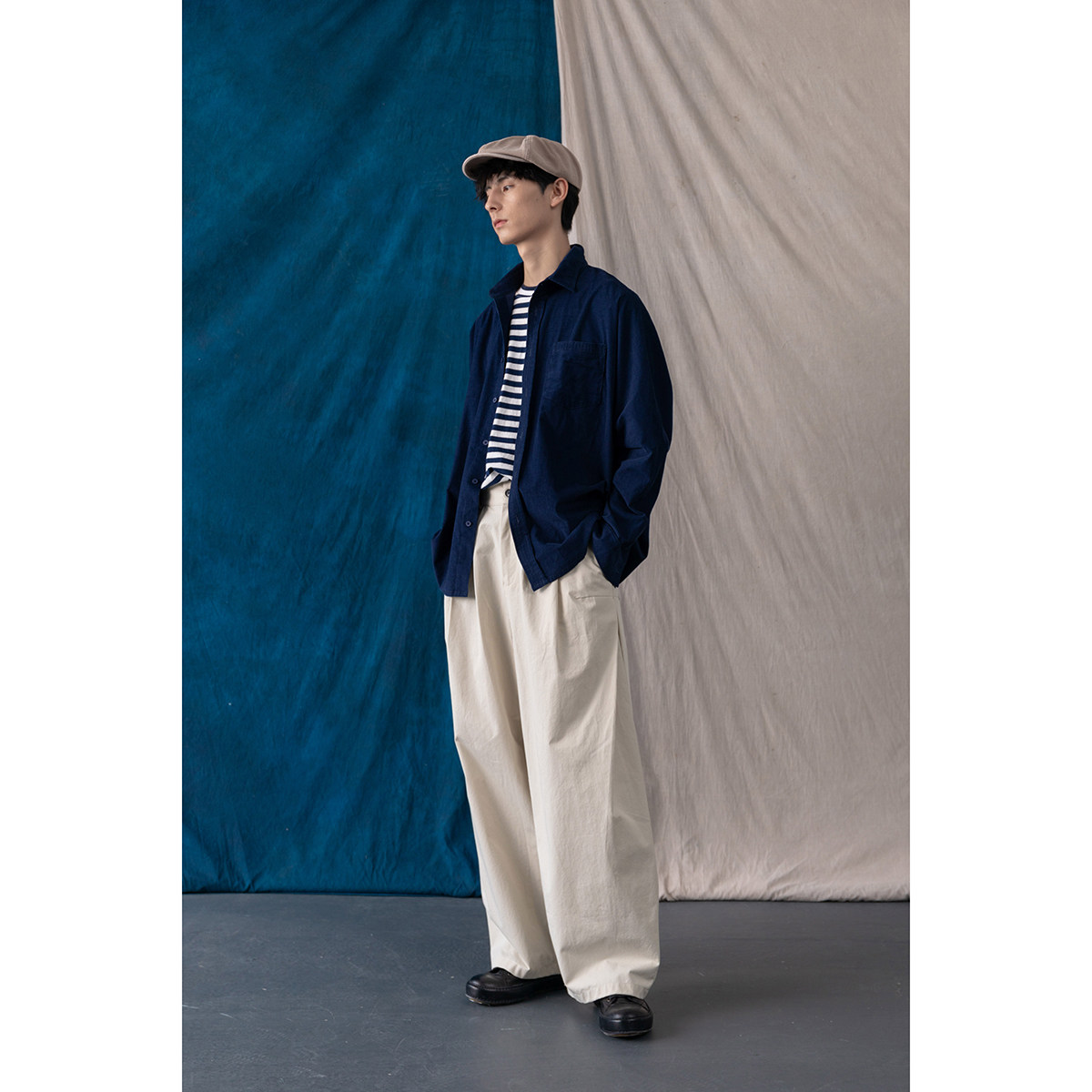 Mr. Montmartre プリーツデザインワークウェアパンツ、ワイドレッグ、オールシーズン、ソリッドカラー、ルーズ、BF カジュアルパンツ、トレンディなメンズ