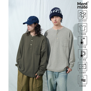 日系宽松长袖 Mentmate T恤男 复古亨利圆领华夫格打底衫 内搭 25AW