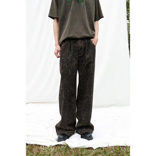 男 Mentmate 25SS 小众复古做旧豹纹牛仔裤 街头宽松直筒休闲长裤