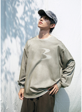 Mentmate 25AW 初秋缎面渐变logoT恤衫长袖男 宽松百搭圆领打底衫
