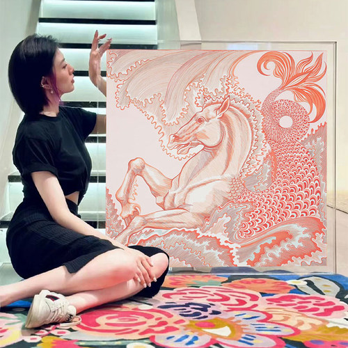 高级入户玄关装饰画小众艺术丝巾挂画客厅背景墙卧室服装店壁画